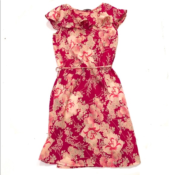 🌹HP🌹Retro Floral Rose Print Ruffled Wrap Dress / Long Vest Cover up - Picture 5 of 6